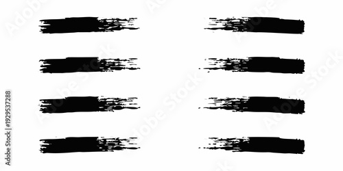 Abstract black brush strokes arranged in horizontal lines on white