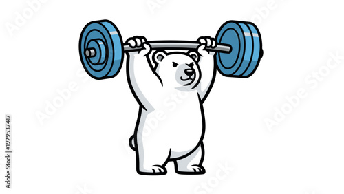 strong polar bear weightlifting with barbell hand drawn cartoon illustration