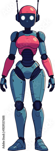 robot umanoide uomo donna  in piedi mezza figura o figura intera  vettoriale 