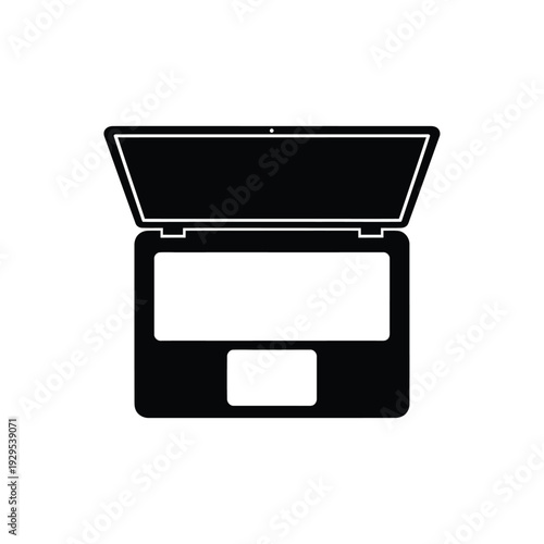 Scanner device illustrated from front view with open lid