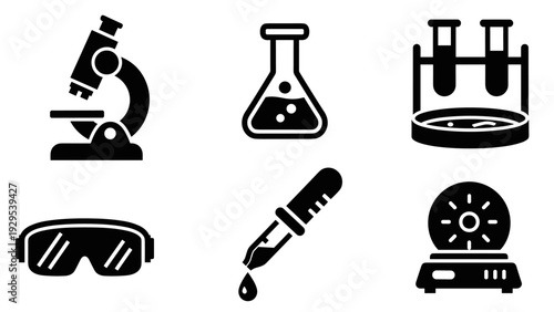 science laboratory icons collection hand drawn black silhouette style