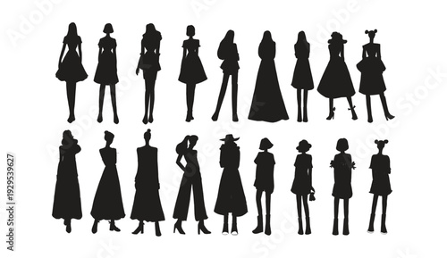 Collection of elegant women in stylish silhouettes and poses