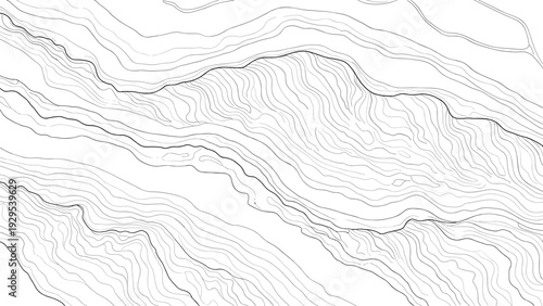 abstract hand drawn topographic contour lines map in black and white minimalistic style