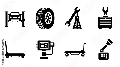 set of car repair and maintenance icons in black silhouette style