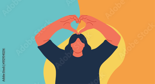 Faceless person making a large heart shape with their hands above their head, symbolizing love, support, and connection.
