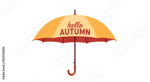 Bright yellow and orange umbrella with a "Hello Autumn" message, providing a cheerful and welcoming icon for the fall season.