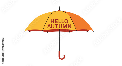 Simple yet cheerful orange and yellow umbrella with the text "Hello Autumn" to welcome the cozy and colorful fall season.