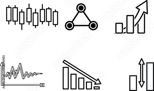 Business finance charts and graphs icons set for market analysis and trading