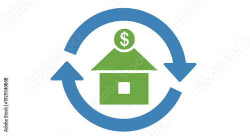 Home resale value concept a house icon within a circular arrow with a dollar sign