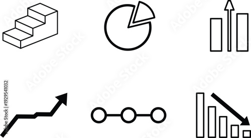 Business graph and chart icons for data analysis and statistics