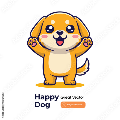 Cartoon Smiling Dog Character Illustration with Paws Up in the Air