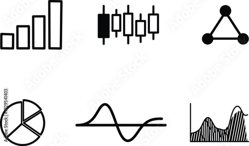 Collection of business and statistical graph icons for analysis and finance reports