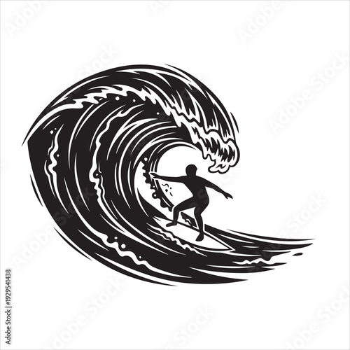 Vector illustration of a surfer on the ocean waves.