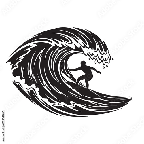 Vector illustration of a surfer on the ocean waves.
