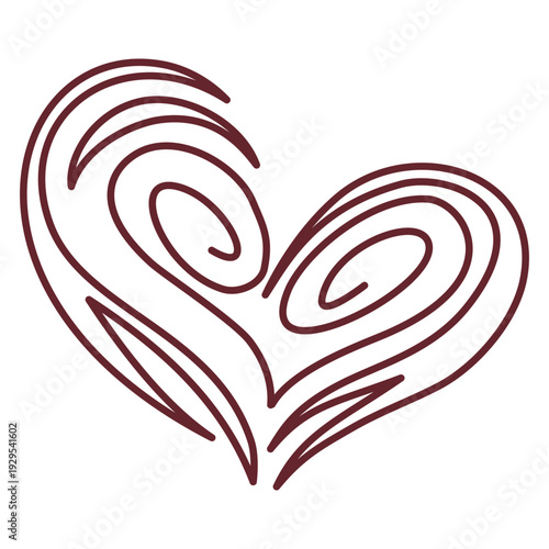 Abstract swirl spiral heart continuous line art graphic element