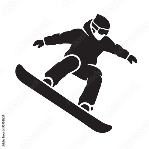vector illustration of a snowboard. silhouette of a man jumping on a snowboard