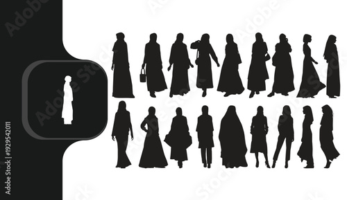 Diverse group of people in various poses and outfits walking together