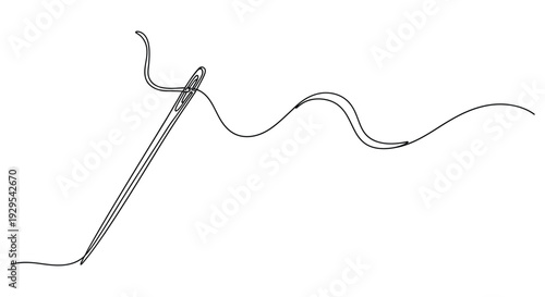 Line art of needle and thread creating a wavy line