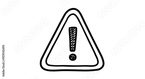hand drawn exclamation mark warning sign with triangle outline symbol