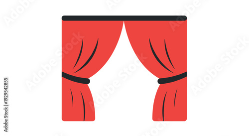 red theater curtains icon flat design stage window decoration