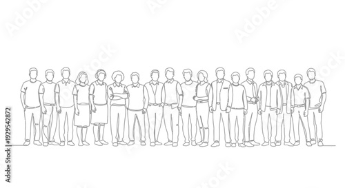Continuous line drawing of a diverse group of people
