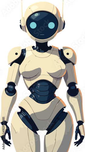 robot umanoide uomo donna  in piedi mezza figura o figura intera  vettoriale 