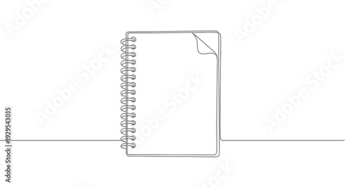 Continuous Line Drawing of a Spiral Notebook with Folded Page