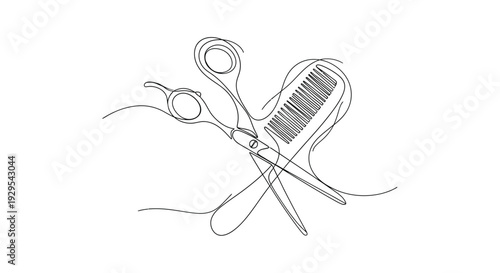 Continuous Line Art of Hairdressing Scissors and a Stylist Comb