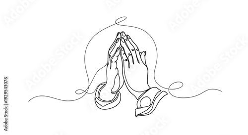 Continuous Line Art of Hands Clasped Together in Prayer or Worship