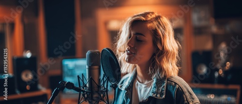 The Singer Recording an Intimate Vocal Track in a Warm Professional Music Studio