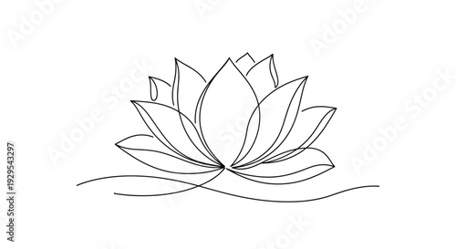 Lotus flower, one line drawing, floating, simple, minimalist