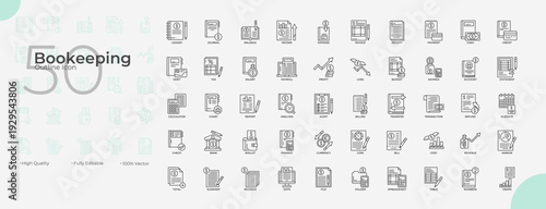 Bookeeping Line Editable Icons set