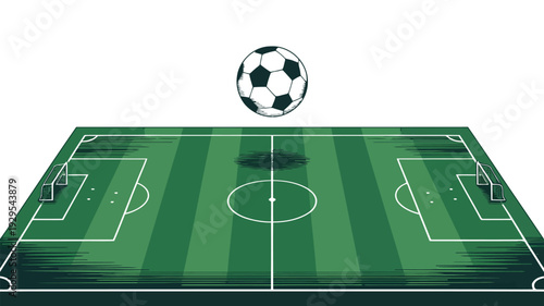 Soccer Field with Goal and Ball from Aerial View football pitch