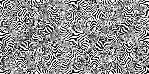Optical illusion featuring swirling distorted black and white lines