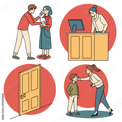 A series of illustrations showing different social interactions Vector