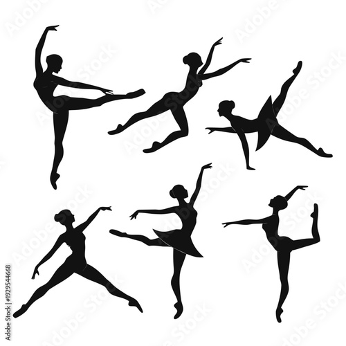 Silhouettes of six ballet dancers in various poses Vector