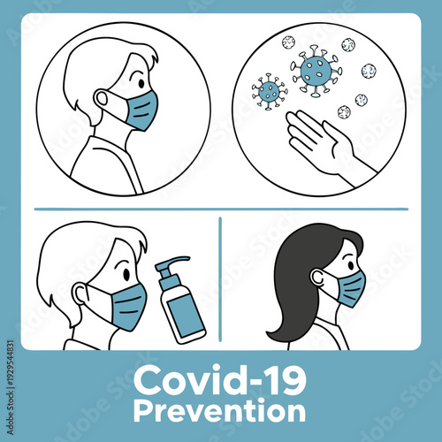 Covid-19 prevention measures illustration Vector