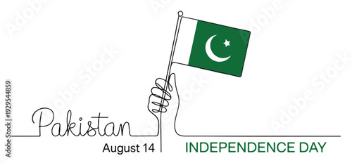 Pakistan Independence Day, Green Flag with White Crescent and Star on August 14
