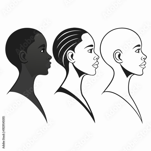 Diverse human heads in profile from dark to light Vector