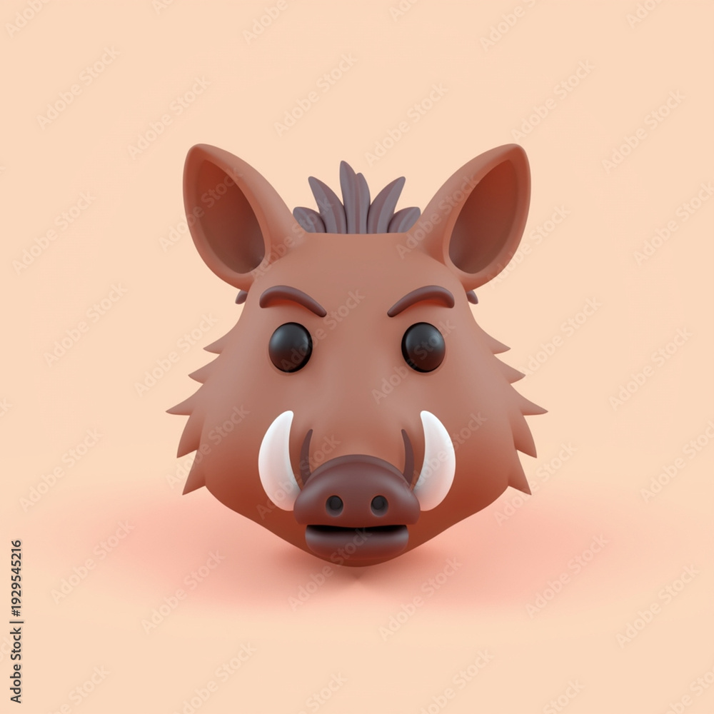 Fototapeta premium A 3D cartoon illustration of a warthog's head with a peach background