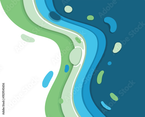 Abstract organic tech background with swirling blue and green shapes on a white backdrop.