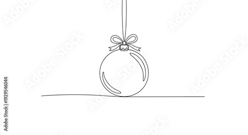 Single line drawing of a Christmas bauble with bow