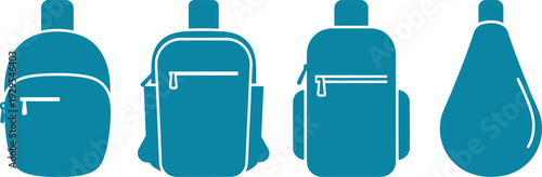Four viewpoints of a teal colored backpack