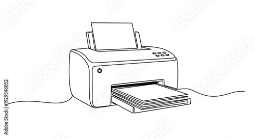 Printer device outputting documents, continuous line drawing