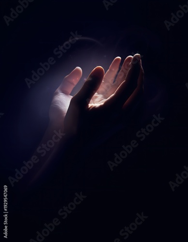 Hands Raised in Dua Emerging from Darkness Symbolizing Forgiveness and Sacred Night of Mercy