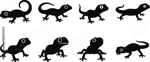 Silhouette illustrations of lizard in various poses