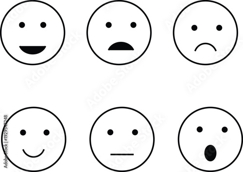Emotional Spectrum: A collection of simple, yet expressive, circular faces, each conveying a distinct human emotion, from elation to sorrow.