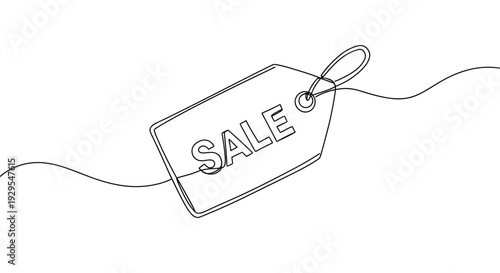Monoline illustration of a sale tag isolated on a transparent background for Black Friday discounts and promotions in a minimalist style