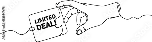 Monoline illustration of a hand holding a limited deal card on a transparent background for Black Friday sale promotion