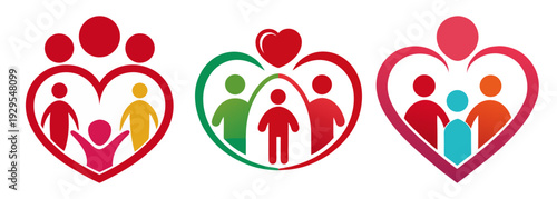 Loving family symbols embraced by hearts and care